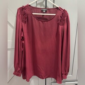 Alfani - Maroon Blouse with Ruched Shoulders and Flowy sleeves